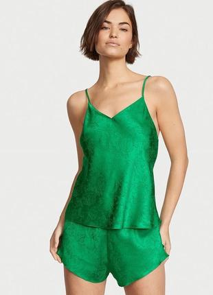 Сатиновая пижама victoria’s secret жаккардовая зелёная пижама виктория сикрет1 фото