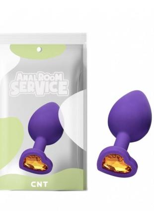Силиконовая нальная пробка с желтым кристаллом love purple diamond plug medium 18+