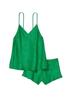 Сатиновая пижама victoria’s secret жаккардовая зелёная пижама виктория сикрет3 фото