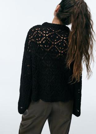Шерстяной черный ажурный свитер кофта в ромбы zara5 фото