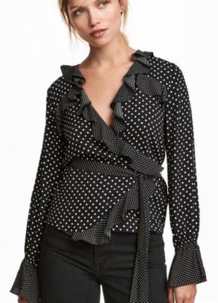 Гарна блуза блузка на запах в горох з натуральної тканини