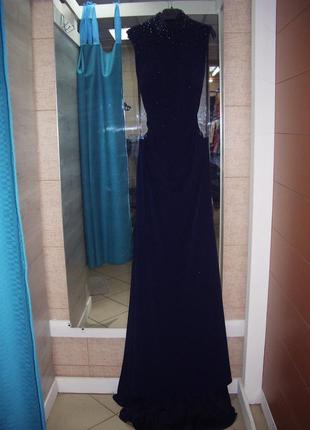 Шикарное,синее, вечернее платье в пол со стразами5 фото