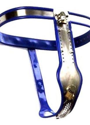 Female adjustable model-t stainless steel premium chastity belt with locking cover removable blue  18+