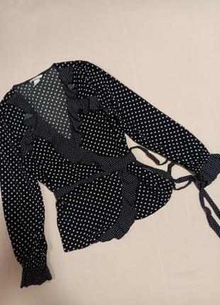 Гарна блуза блузка на запах в горох з натуральної тканини5 фото