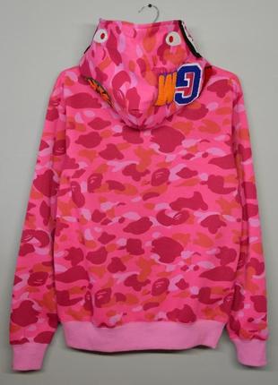 Подростковое женское розовое зип худи в стиле bape shark pink camo zip hoodie бейп толстовка акула зипка с мордой акулы4 фото