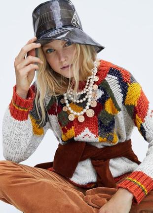Шерстяной жаккардовый свитер с орнаментом в этно бохо стиле zara1 фото
