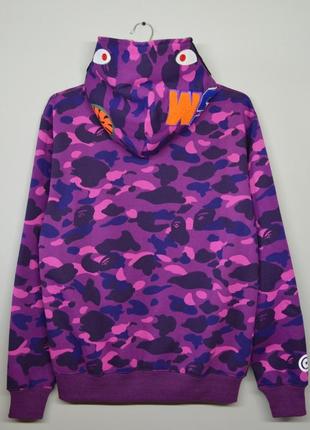 Подростковое мужское фиолетовое зип худи в стиле bape shark violet camo zip hoodie бейп толстовка акула зипка с мордой акулы3 фото