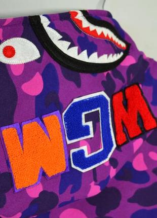 Подростковое мужское фиолетовое зип худи в стиле bape shark violet camo zip hoodie бейп толстовка акула зипка с мордой акулы9 фото