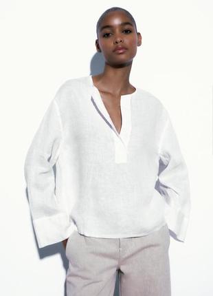 Шикарна лляна блуза рубаха з ґудзиком zara оригінал р.м