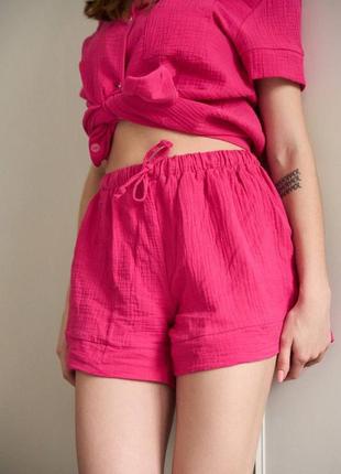 Женская розовая пижама из муслина3 фото