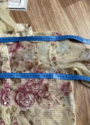 Блуза из шелковой органзы с цветочным принтом и бантом. винтажная блуза из органзы 70-80х6 фото