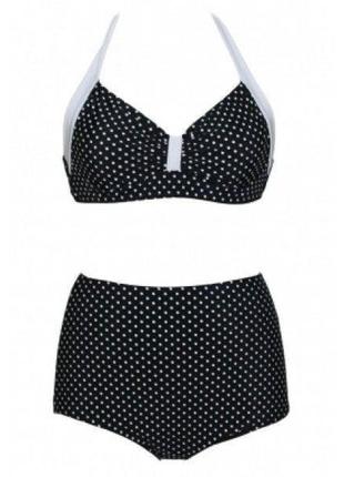 Купальник в горошек черный  китти