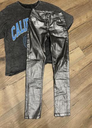 Штани джинси срібні металеві zara mango orsay1 фото
