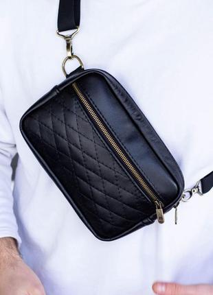 Мужская шикарная качественная и стильная сумка банка из натуральной кожи черная6 фото