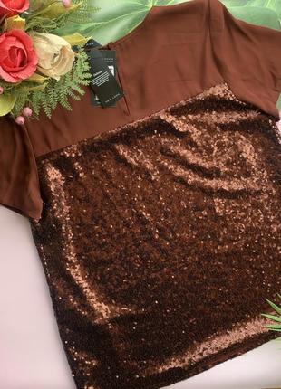 🎇коричневая кофта в пайетку new look/коричневая блузка пайетка🎇10 фото
