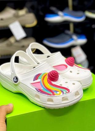 Крокс классик детские белые эдинорог crocs kids classic i am unicorn white