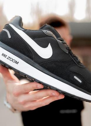 Мужские замшевые, черные с белым, стильные кроссовки nike air zoom black white. 40-44 гг. 0861 ал2 фото