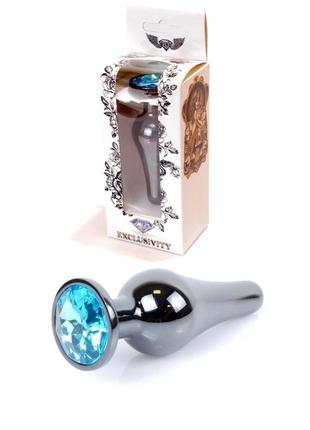 Анальна пробка - jewellery dark silver butt plug light blue китти
