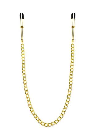 Тонкі затискачі для сосків з ланцюжком feral feelings - chain thin nipple clamps, золото/чорний  18+