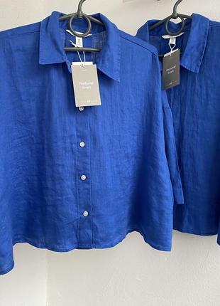 Премиум качество льняная рубашка оверсайз h&m блуза из льна лляная льон7 фото