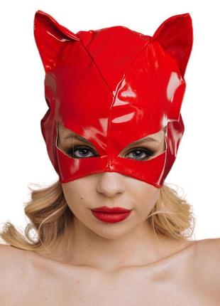 Эротическая лакированная маска d&a кошечка, красная 18+