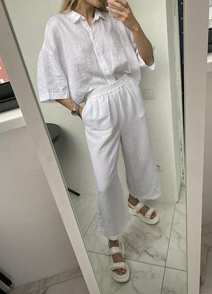 Премиум качество белая льняная рубашка оверсайз h&m блуза из льна лляная льон