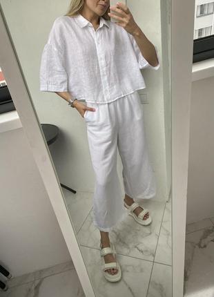 Премиум качество белая льняная рубашка оверсайз h&m блуза из льна лляная льон9 фото