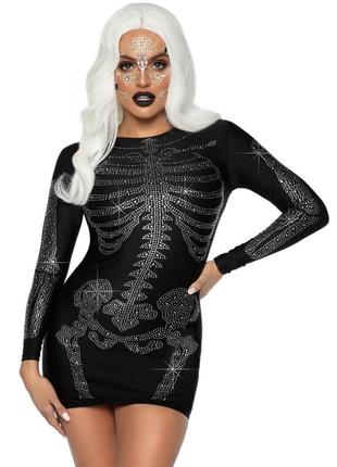 Мини платье со стразами leg avenue rhinestone skeleton з рукавами, s 18+