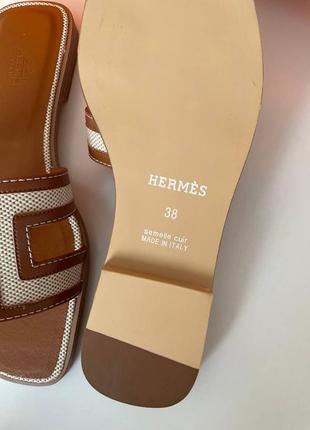 Шлепанцы беж коричневые кожа в стиле hermes oran эрмес шлепки5 фото