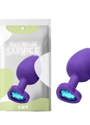 Силиконовая нальная пробка с голубым кристаллом love purple diamond plug large 18+