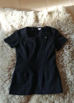 Черная классическая костюмная блуза/рубашка на замке6 фото