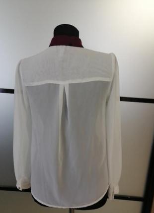 Молочная легкая шифоновая блузка/рубашка в винтаж стиле бордовый воротник4 фото