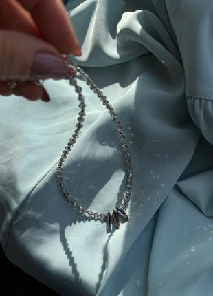 Чокер из хрусталя и бисера прозрачный графитовый ожерелье из бусин4 фото