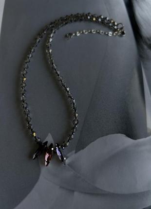 Чокер из хрусталя и бисера прозрачный графитовый ожерелье из бусин8 фото