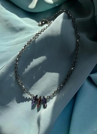 Чокер из хрусталя и бисера прозрачный графитовый ожерелье из бусин5 фото