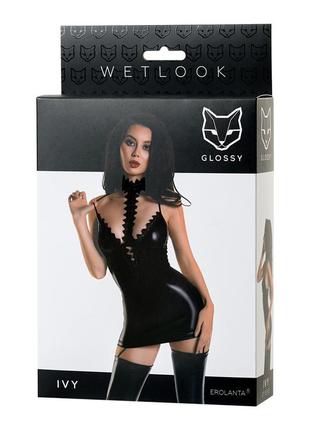 Плаття з чокером glossy ivy з матеріалу wetlook, чорне  18+