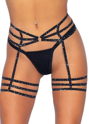 Пояс для панчіх one size spice it up garter belt від rhinestone leg avenue, зі стразами, чорний  18+2 фото