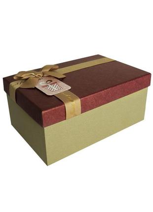 Подарочная коробка с бантом бордово-золотая, s — 21,5×14,5×9,7 см 18+2 фото