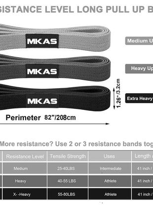 Набор тканевых резинок для фитнеса mkas long (black-gray)2 фото