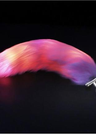 Светящаяся анальная пробка с пышным хвостом fire fox max pink long 18+