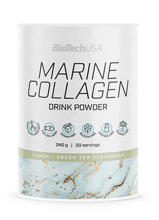 Морской колаген для спортсменов marine collagen (240 g, lemon - green tea), biotech 18+