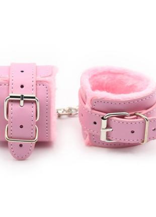 Рожеві шкіряні бондажні наручники з хутром  кітті