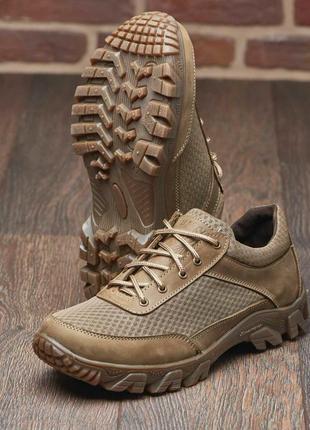Тактические летние кроссовки койот из натуральной кожи и сетки, тактическая обувь8 фото