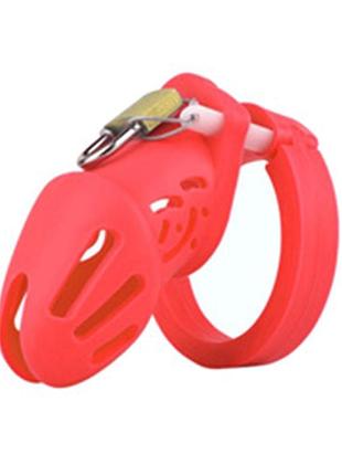 Пояс верности для мужчин silicone chastity cage red small  китти