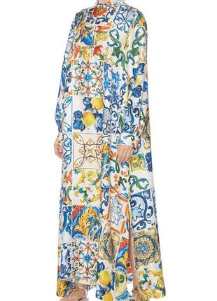 Длинное платье с узором сицилийской плитки, d&amp;g