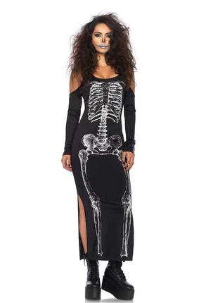 Платье макси leg avenue, m/l, с принтом скелета и боковым вырезом  китти