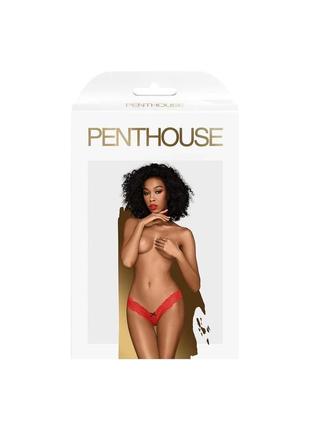 Трусики-тонг penthouse dangerous darling l/xl red, кружево, высокая посадка, вырез спереди, бантик китти3 фото