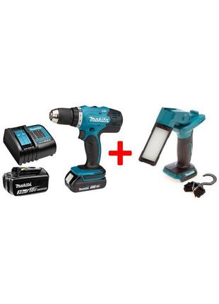 Шурупокрут акумуляторний makita ddf453beo1 з ліхтарем makita dml816x (42 нм, 1.5-13 мм, lxt, ddf453beo3)