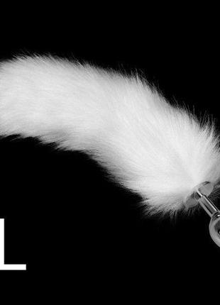 Анальна пробка з білим пишним хвостом metal anal tail large кітті
