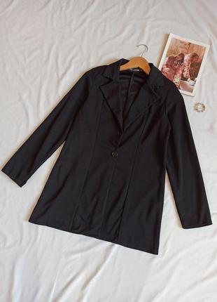 Лёгкий черный пиджак на одну пуговицу/удлиненный4 фото